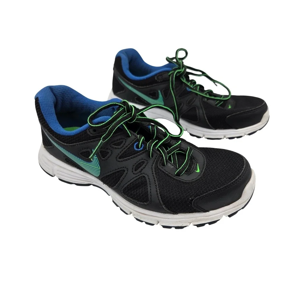 Nike Revolution 2 Kids Running Shoes Black Blue Green Sneakers 555090-004